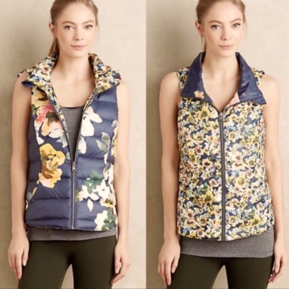 Anthropologie pure + good down vest floral and reversible